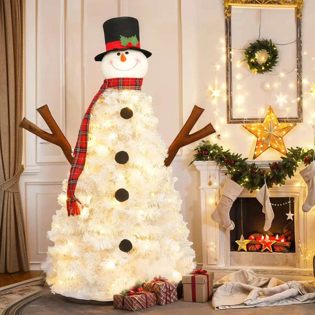 4Ft Pre Lit Christmas Tree 100 Lights Snowman Shaped Artificial Xmas Tree mrs