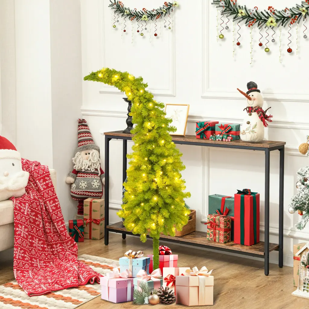 5Ft Hinged Fir Artificial Christmas Tree Bent Top Xmas Tree Holiday Decor mrs