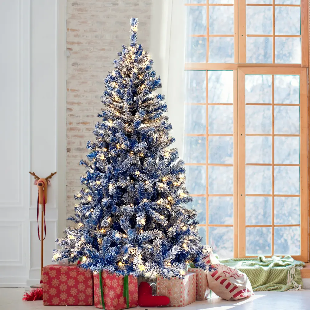6Ft Pre Lit Hinged Artificial Fir Christmas Tree Xmas Tree Snow Flocked mrs