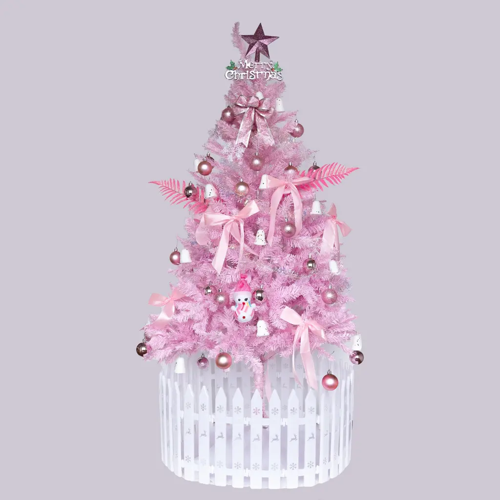 6Ft Pink Artificial Christmas Tree Iron Stand Plastic Needles Holiday Decor qy