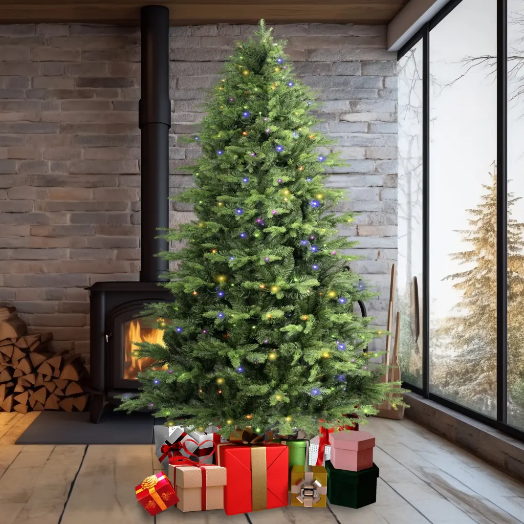 6.5Ft Artificial Christmas Tree Prelit PE & PVC Branches and Metallic Stand, 450 Lights szsy