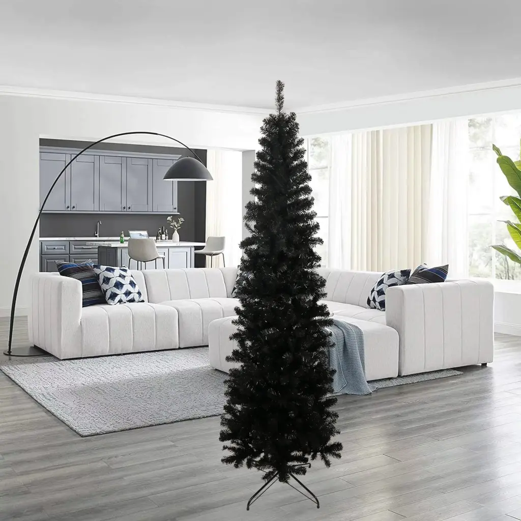7.5ft Black Slim Artificial Christmas Tree Collapsible Metallic Stand Holiday Decor yibai