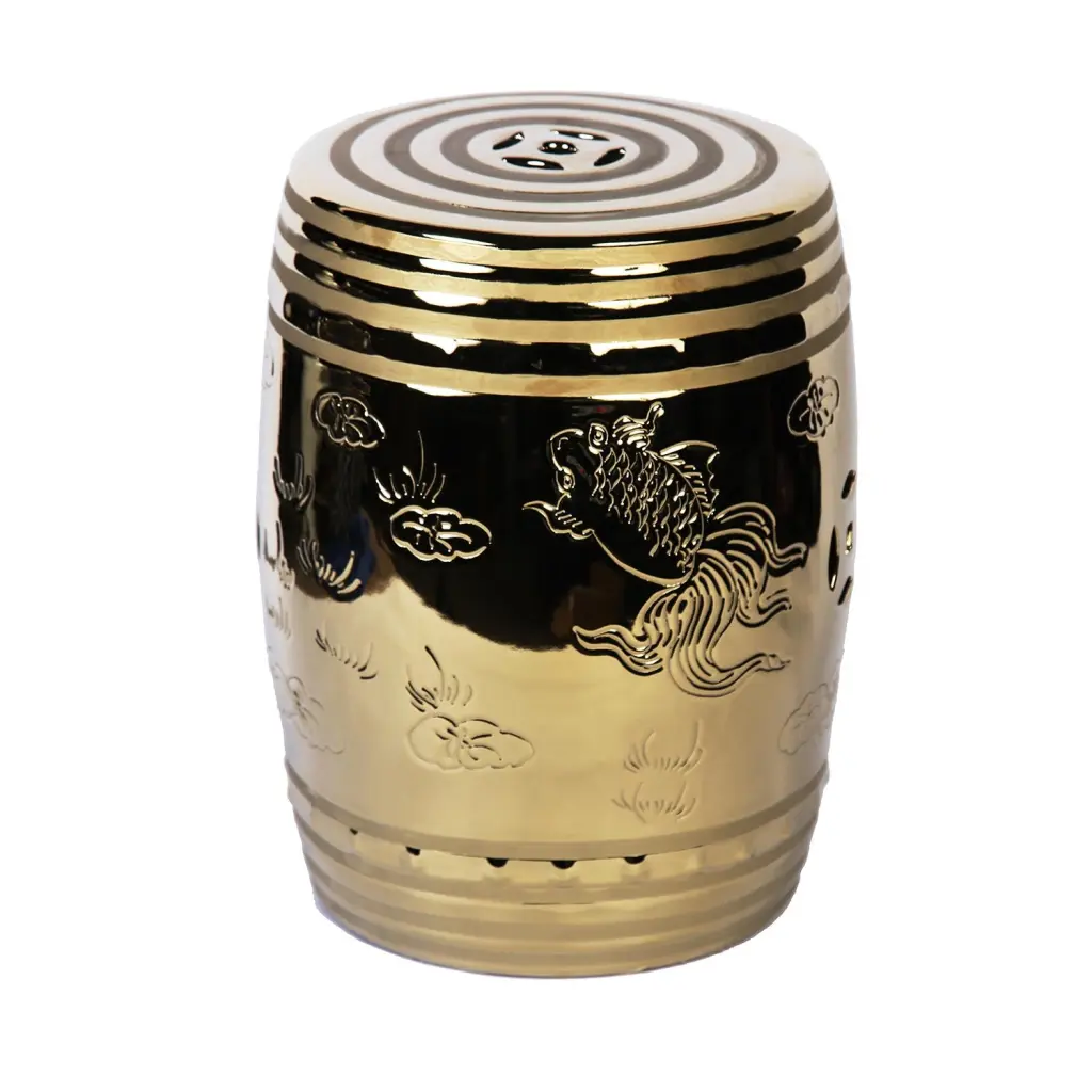 Precious Metal End Table Etched Asian Design Porcelain Top furnings