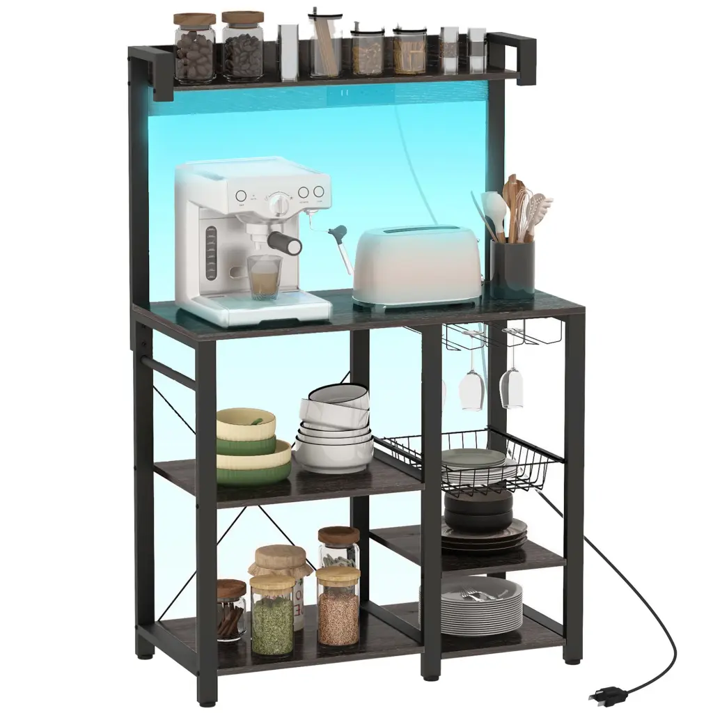 Homcom Baker's Rack Power Outlet And LED Lights Kitchen Bakers Racks Storage aosom business
