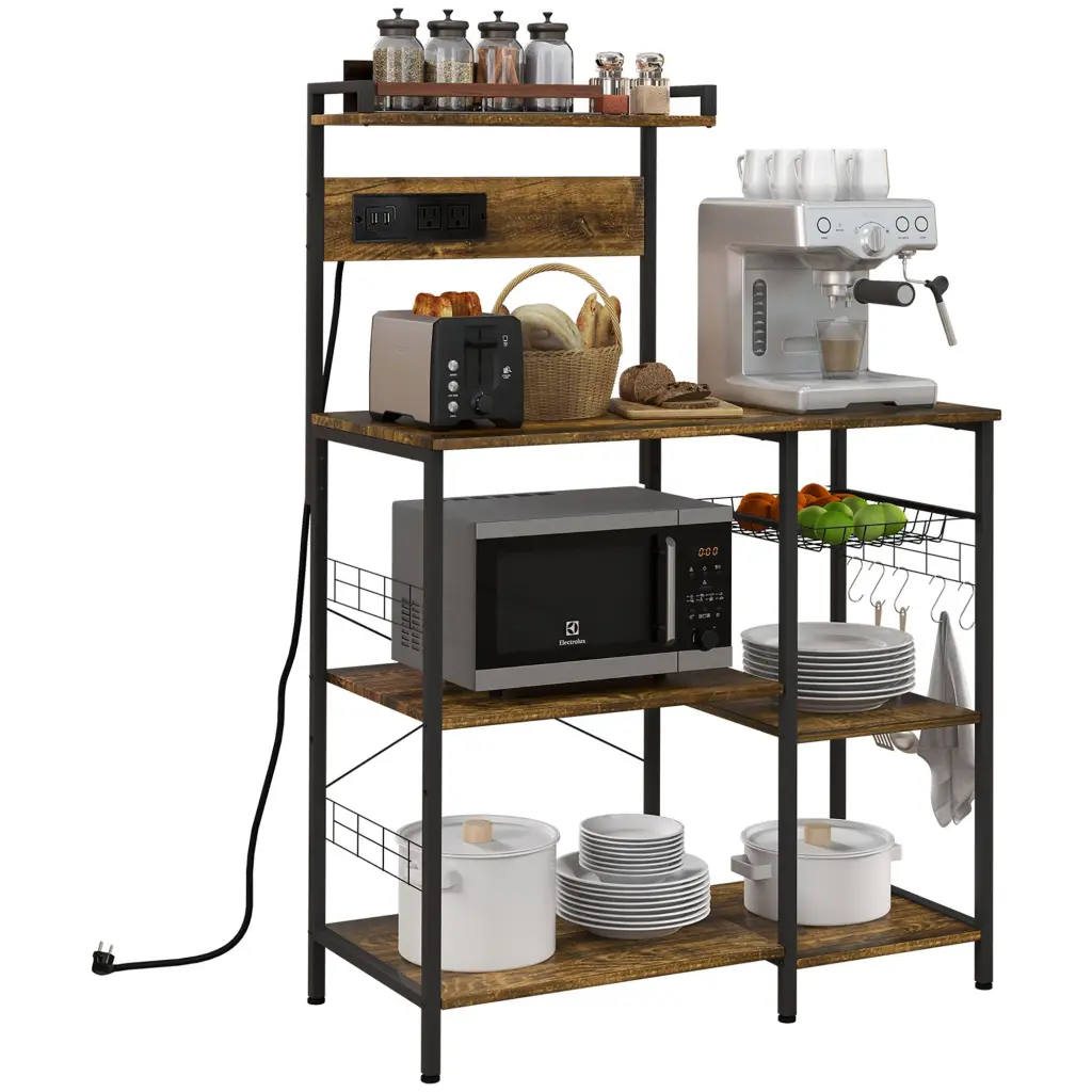 Homcom Bakers Rack Power Outlet USB Charger Microwave Stand aosom business