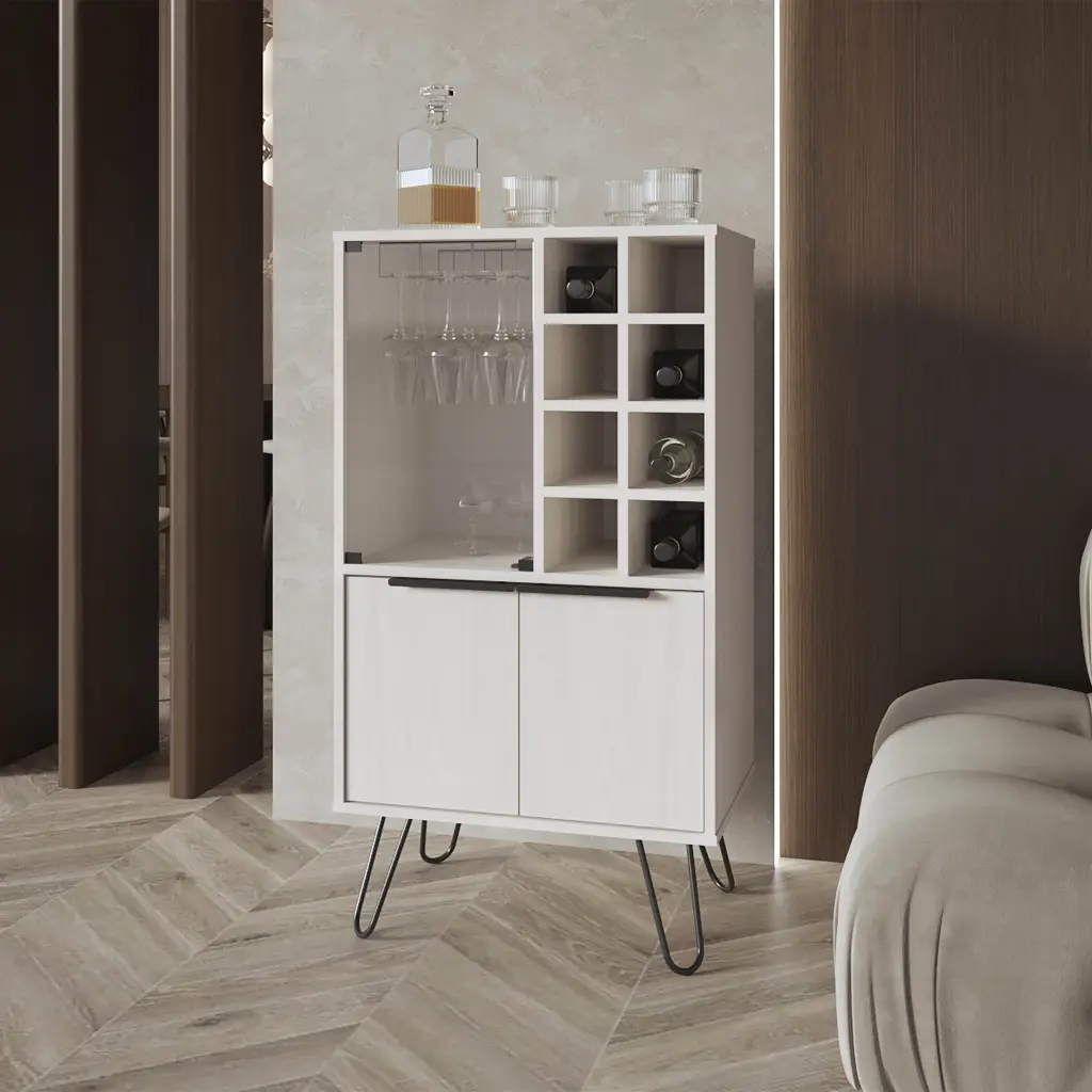 Fairfax Bar Cabinet Melamine Crystal Rack and Wine Storage White fm furniture