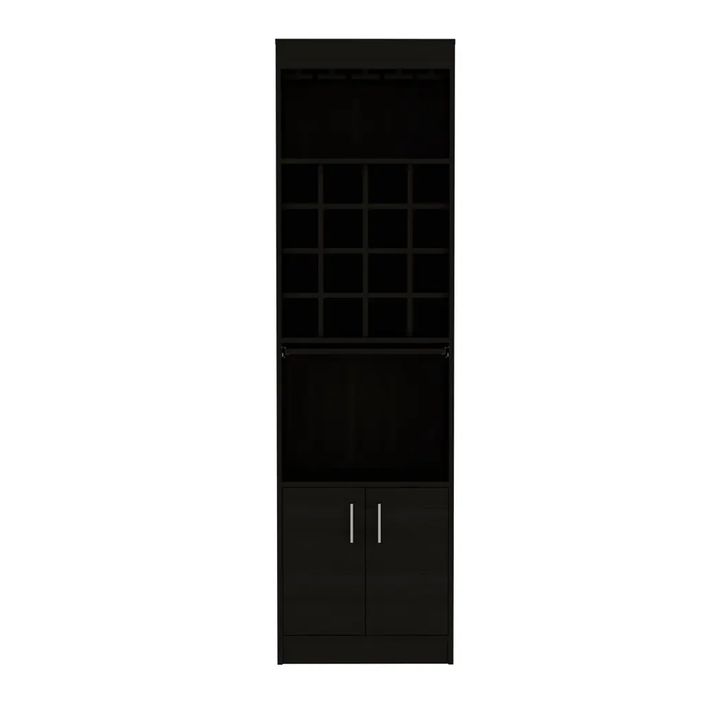 Black Wengue 16 Bottle Bar Cabinet 1 Shelf, Black Particle Board Home or Office furniture max