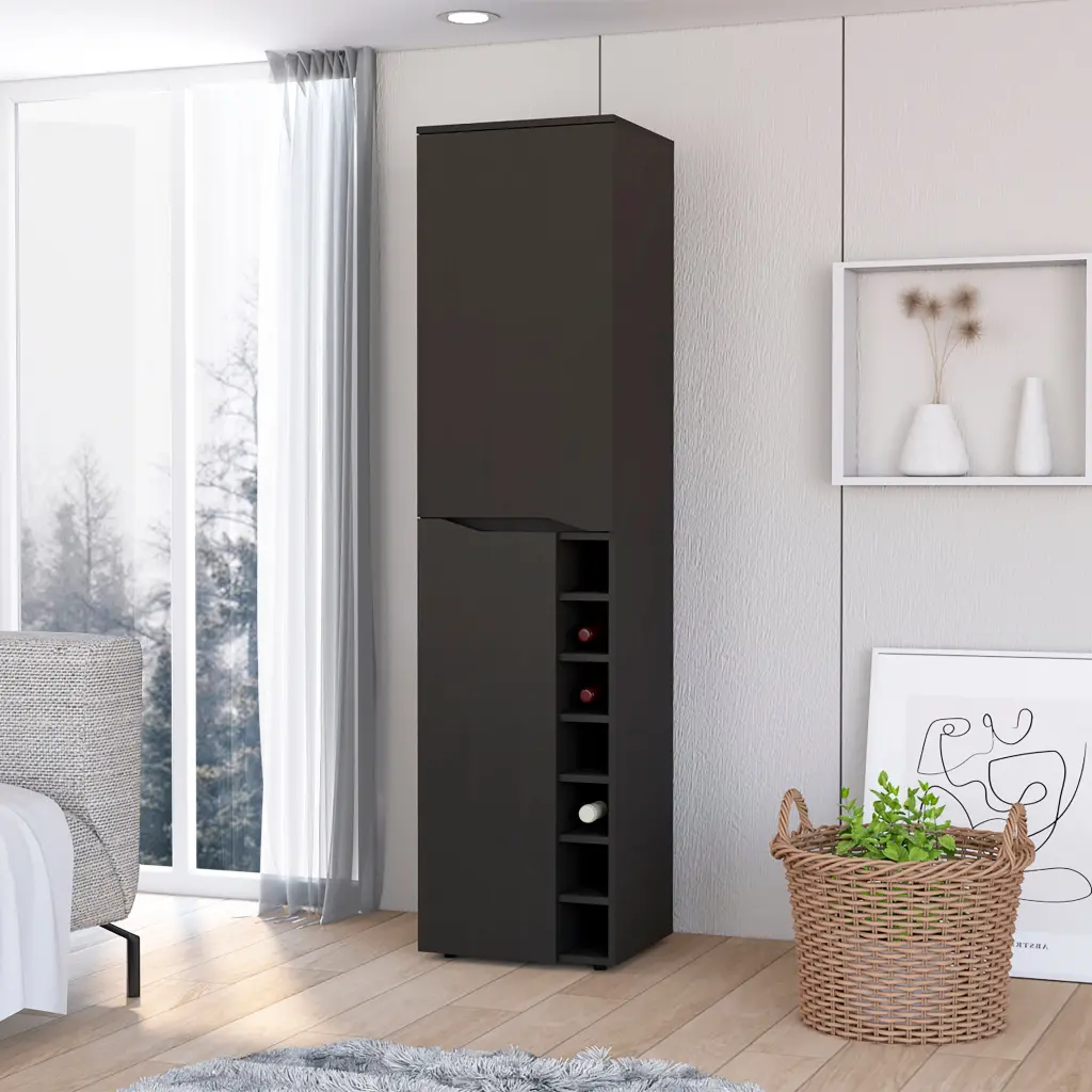 Black Wengue 7 Bottle Rectangle Bar Cabinet Black Particle Board furniture max