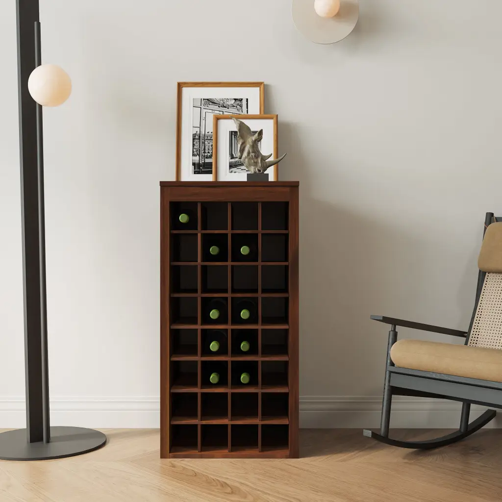 Brown Walnut Hue Modular 32 Wine Bar Cabinet Buffet Cabinet joysource furniture