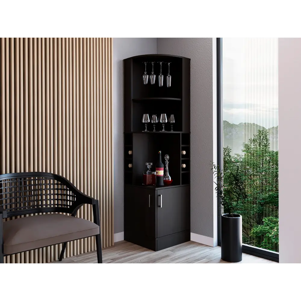 71 Inch H Black Corner Bar Cabinet Two Shelves And Crystal Holders rta mubles colombia
