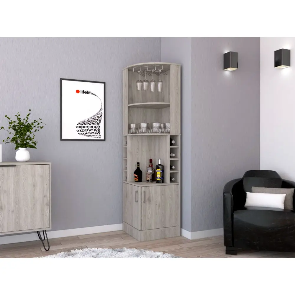 71 Inch Light Gray Corner Bar Cabinet Two Shelves And Glass Door rta mubles colombia