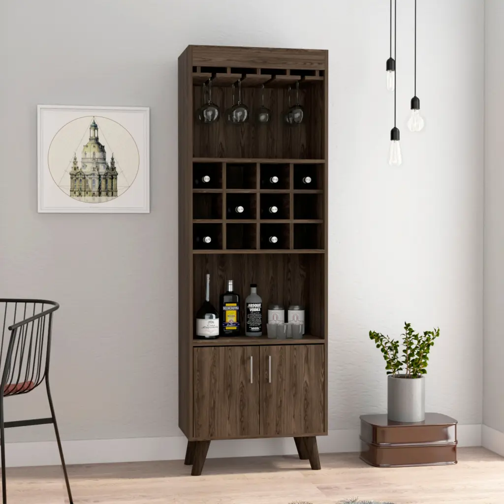 Oslo Bar Cabinet Wine Rack and Double Doors tuhome