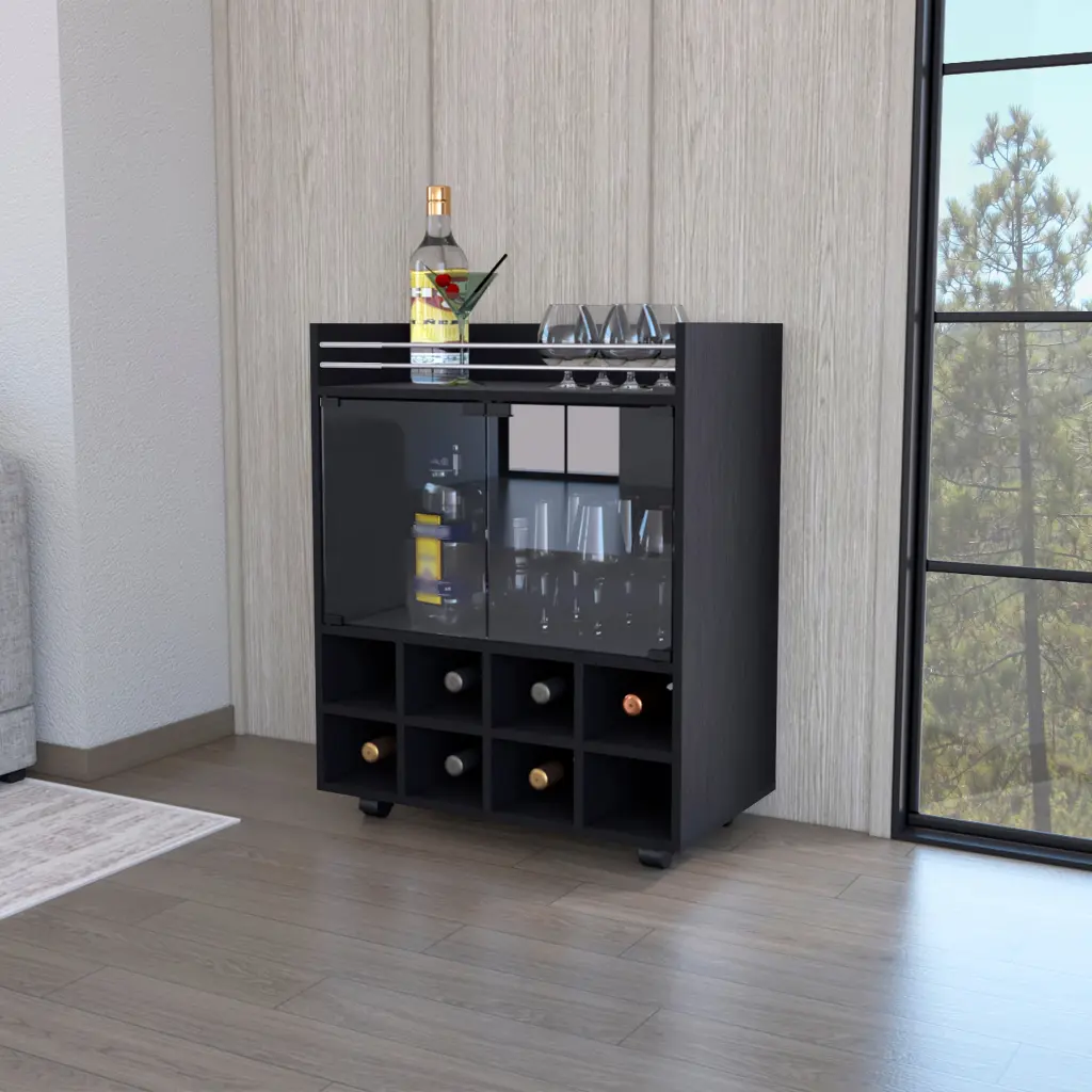Minneapolis Bar Shopping Basket Integrated 8 Bottle Rack And Crystal Encased Cabinet fm furniture