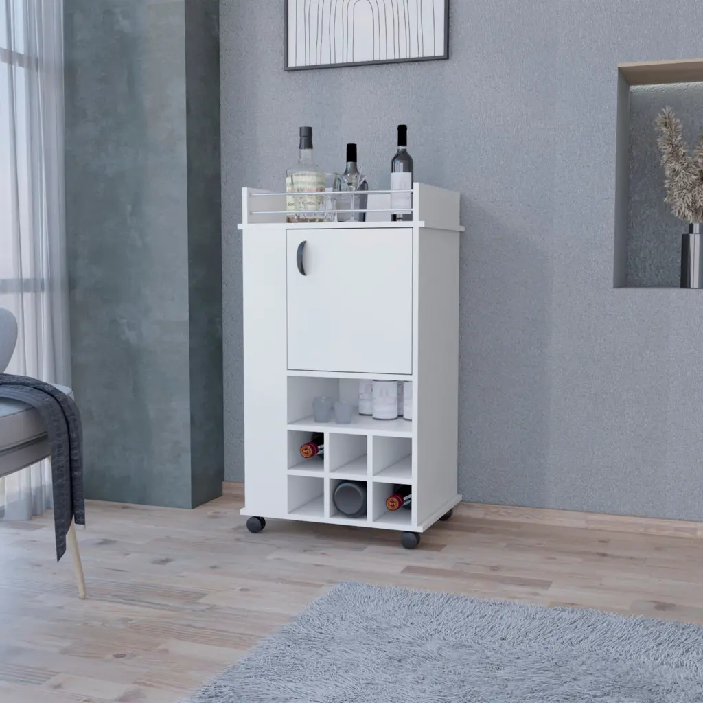 Farson Bar Shopping-basket 2 Side Shelves 6 Wine Rack And Casters Freestanding Storage fm furniture