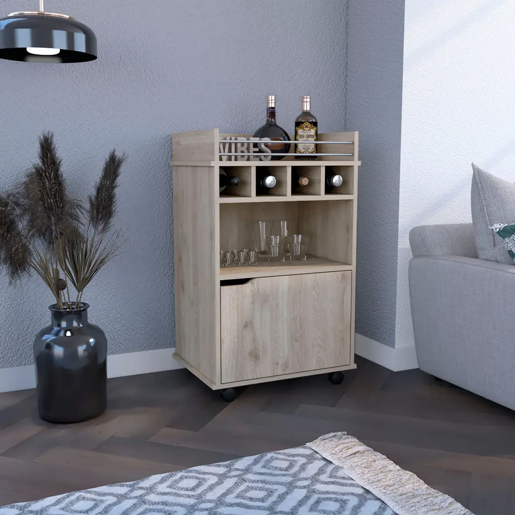 Sims 35 H Bar Cart Two Shelves Four Wine Cubbies And One Cabinet Kitchen depot e-shop