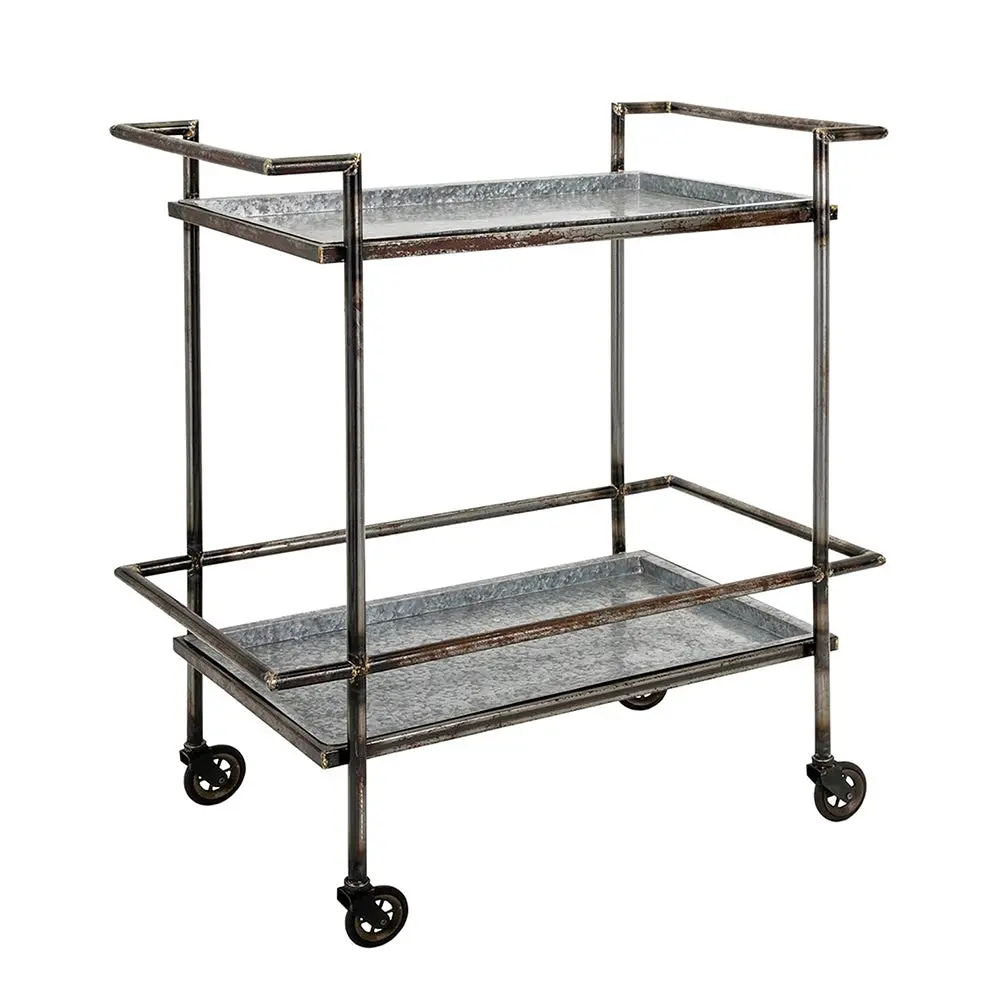 30.7x17.1x34.6 Inch Percy Galvanized Metallic Bar Cart Gray Black w2078