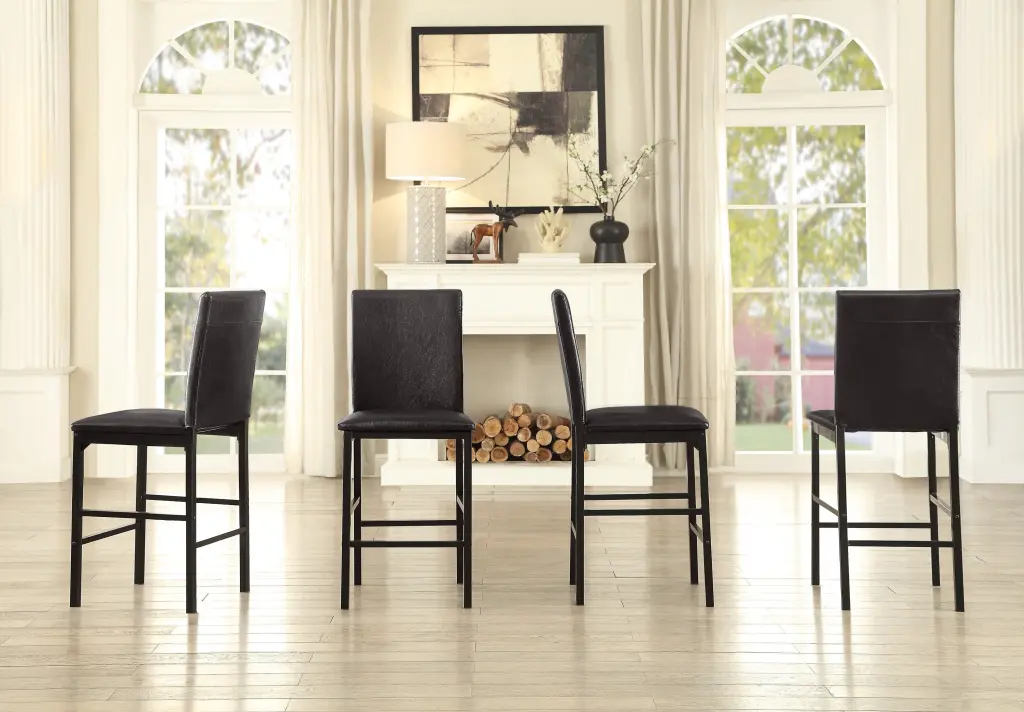 Metallic Frame Counter Height Chairs Set 4 Brown Faux Hide Seat Black kanepe