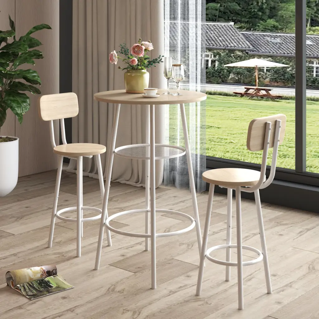 Bar Table Equipped 2 Bar Stools Backrest And Partition White hs furniture
