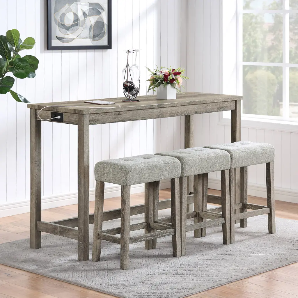 Bar Table Set Power Outlet 4 Piece Dining Set chuangyuan wood industry