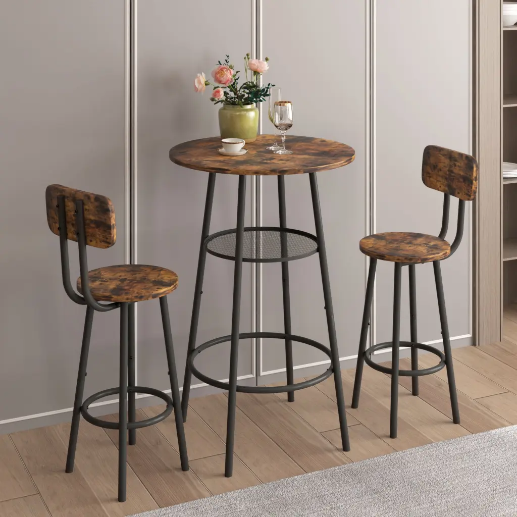 Bar Table Equipped 2 Bar Stools Backrest And Partition Brown hs furniture