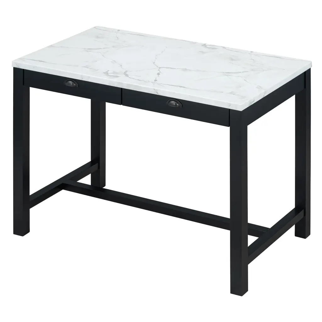 3 Piece Modern Faux Marble Bar Table Set Storage Drawers Multi-functional trexm