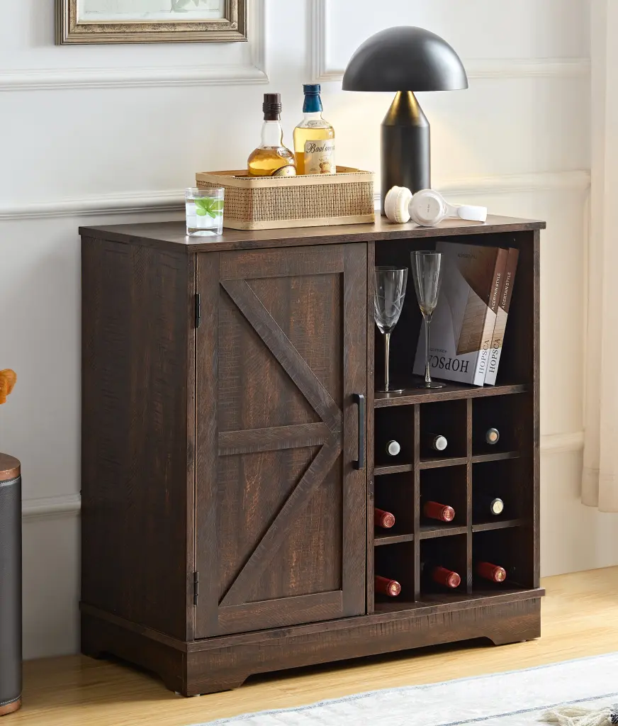 Wine Bar Cabinet Liquor And Glasses Farmhouse Coffee Bar Cabinet Kitchen Storage Furniture yilong furniture