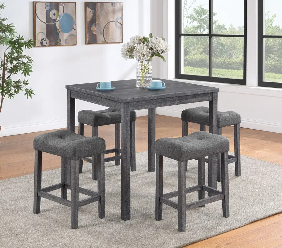 Lucian Gray 5 Piece Counter Height 36 Pub Table Set Tufted Gray Chairs lilola home