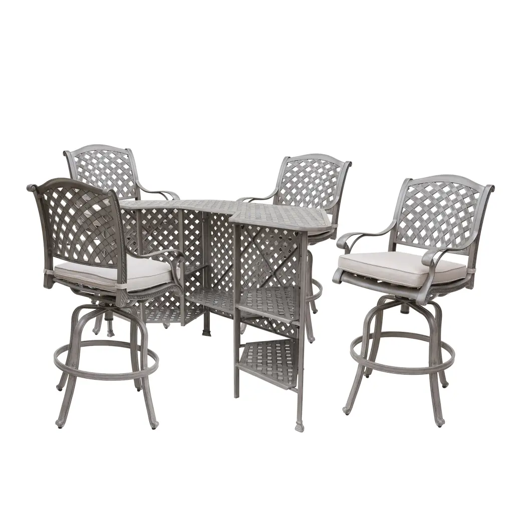 5 Piece Cast Light Metal Bar Set Cushion Grey Ash Aluminium Outdoor gathercraft