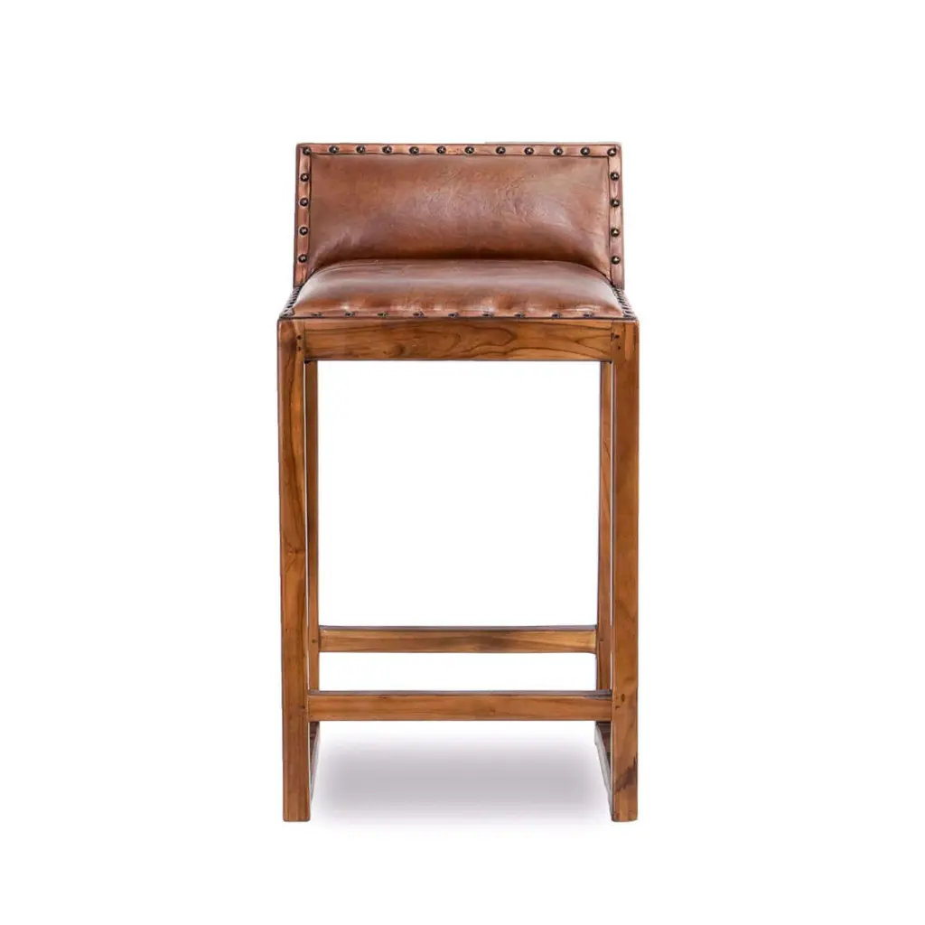 Gavin 25 Inch Solid Timber Authentic Hide Counter Stool Rustic Brown Bar Stool ashcroft furniture