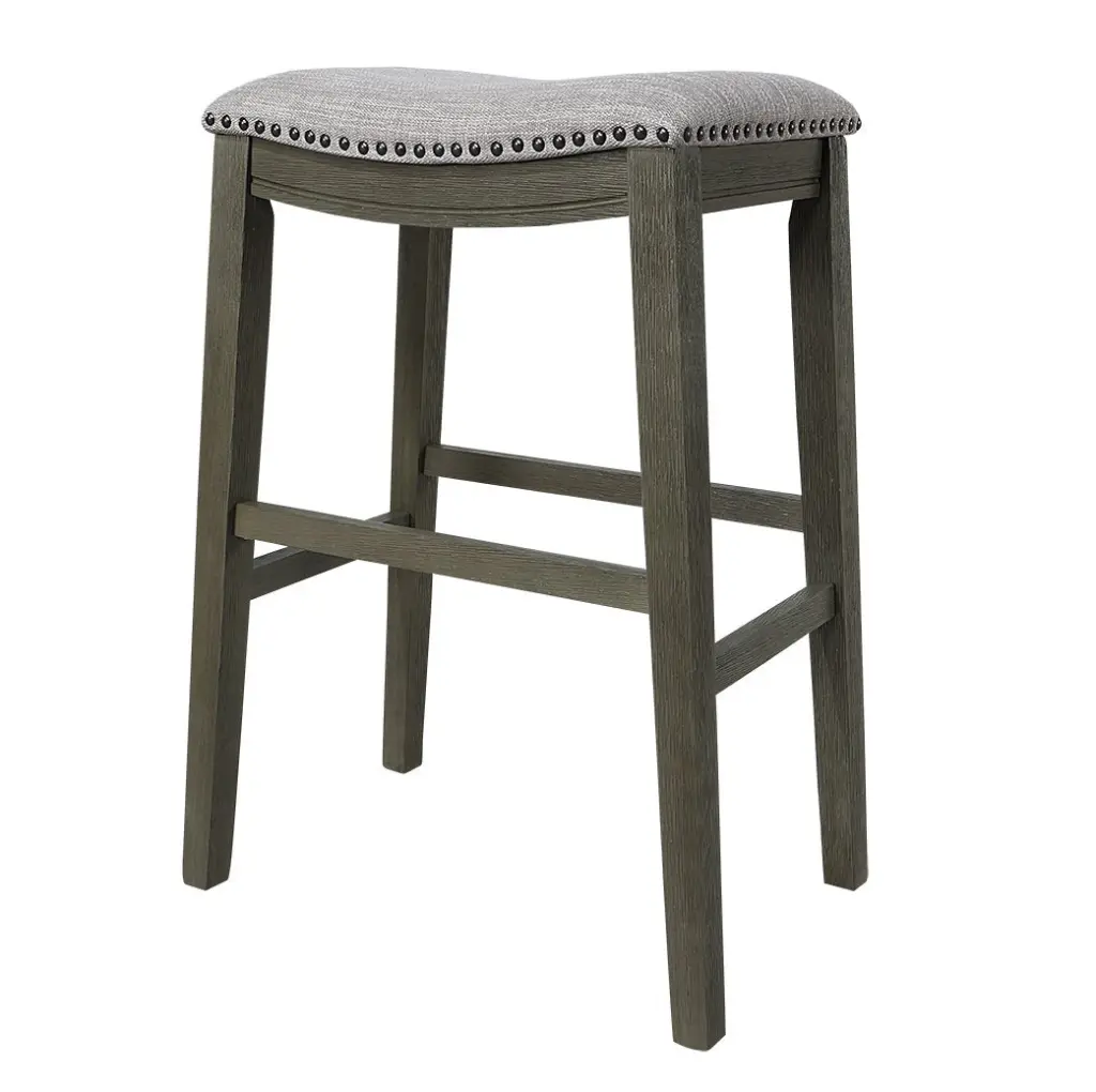 Saddle Stool 29 Inch Barstool Gray Light Gray Material Set 2 Timber Base dty home