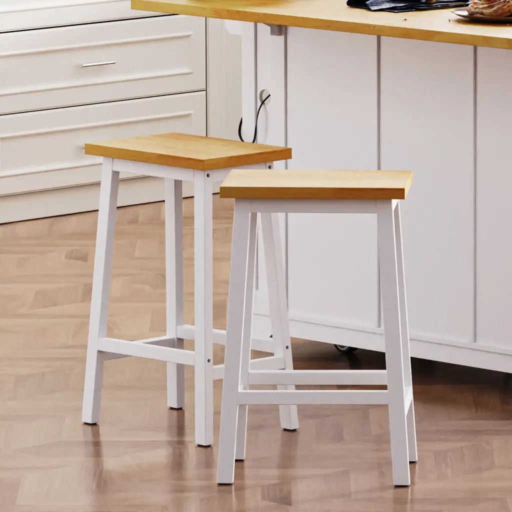 K&K Solid Timber Bar Stools 25.6 Inch Tall Set 2 Non-Ferrous Metal Bar Chairs k-k store