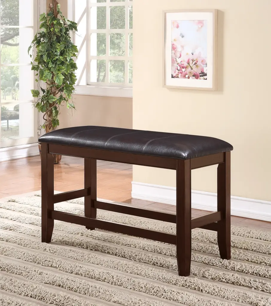 Farmhouse Style Espresso Brown Counter Height Bench Footrest Faux Leather kanepe