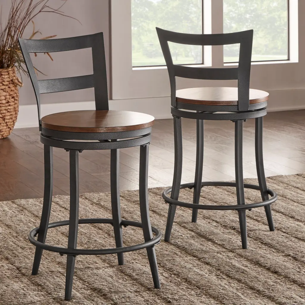 Metallic Frame Swivel Seat Counter Height Chairs 2Pc Set Casual Look Design kanepe