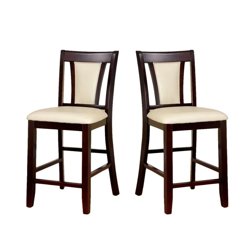 Set 2 Padded Ivory Counter Height Chairs Dark Cherry Finish simple relax