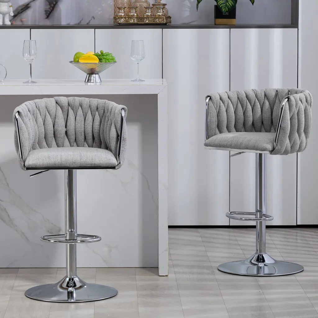 360 Material Cover Swivel Bar Stools Set 2 Counter Height