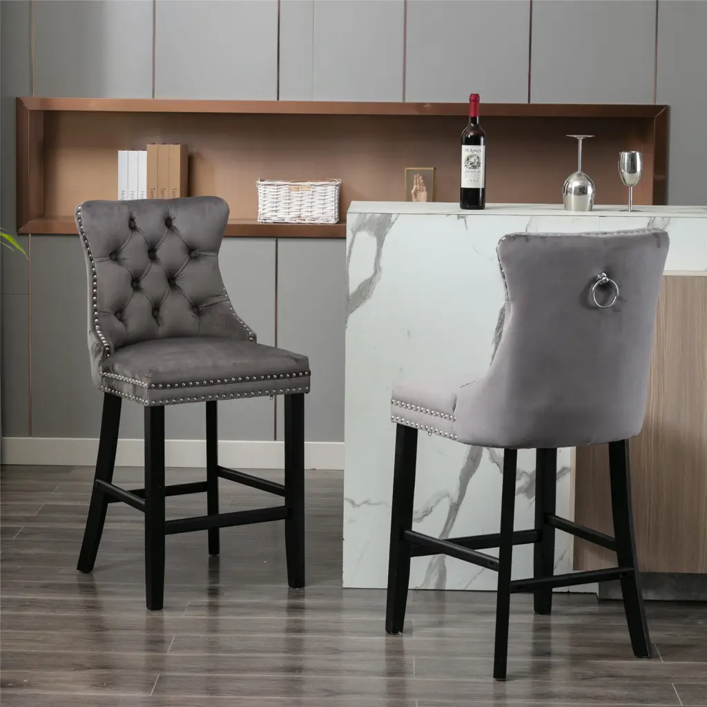 Contemporary Velvet Upholstered Barstools Button Tufted Decoration a-a furniture