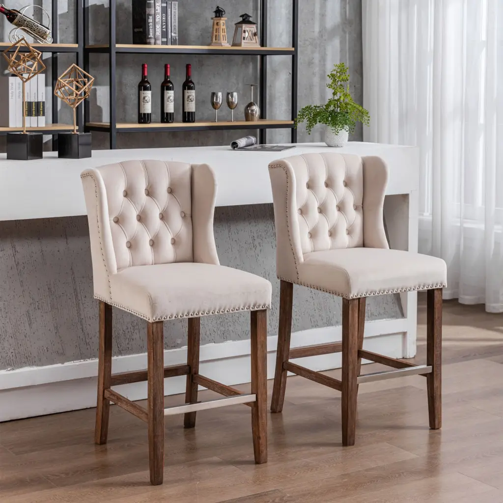 Counter Height Bar Stools 27 Inch Upholstered Wing Back Barstools Set 2 a-a furniture