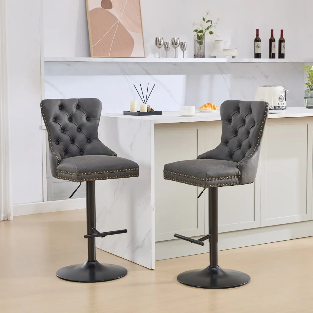 Retro PU Swivel Bar Stools Adjustable Height 25-33 Inch Vintage Kitchen Stools a-a furniture