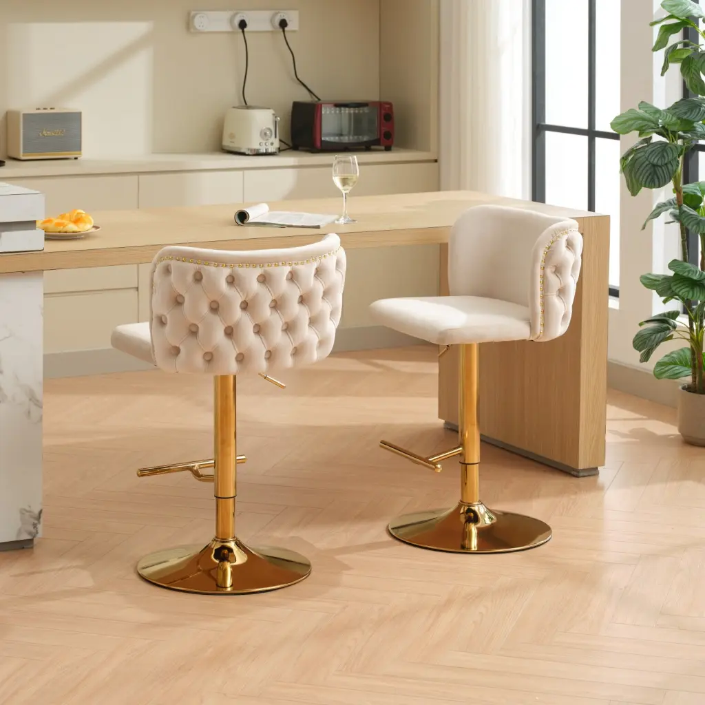 Swivel Barstools Adjustable Seat Height Gold Plating Base Classic a-a furniture