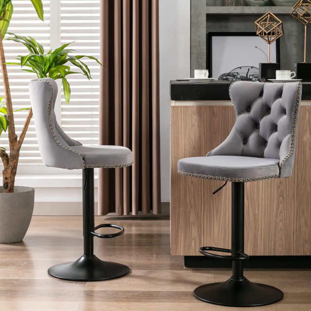 Swivel Velvet Barstools Adjustable Seat Height 25-33 Inch Kitchen Stools a-a furniture
