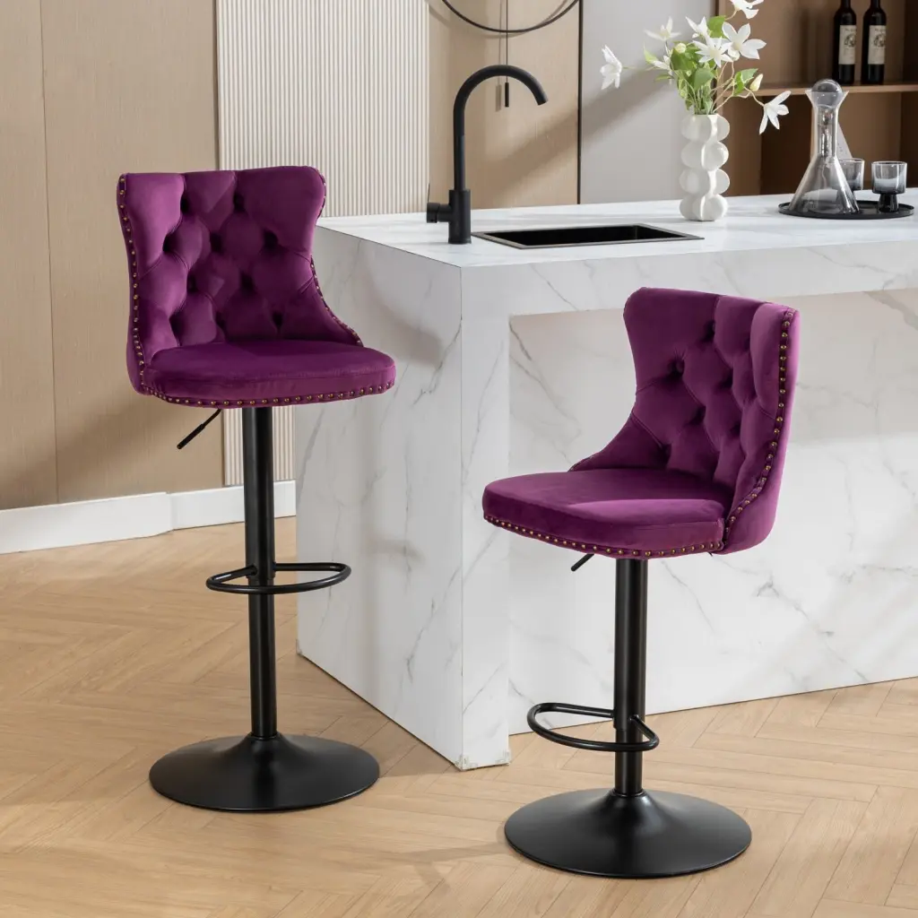 Swivel Velvet Barstools Adjustable Seat Height 25 to 33 Inches a-a furniture