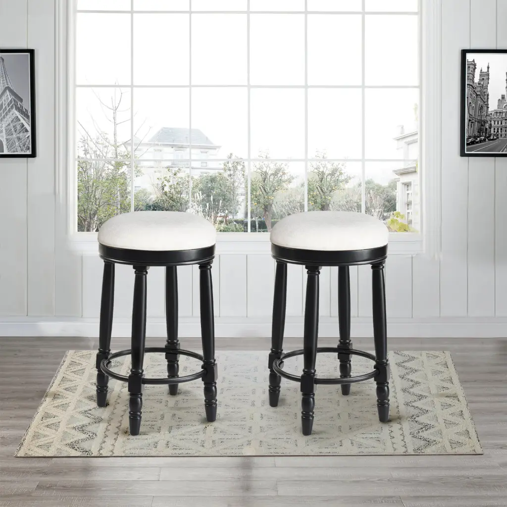 Bar Stools Set 2 Black Swivel Wooden Accent Stools 360 Degree Rotation agody furniture