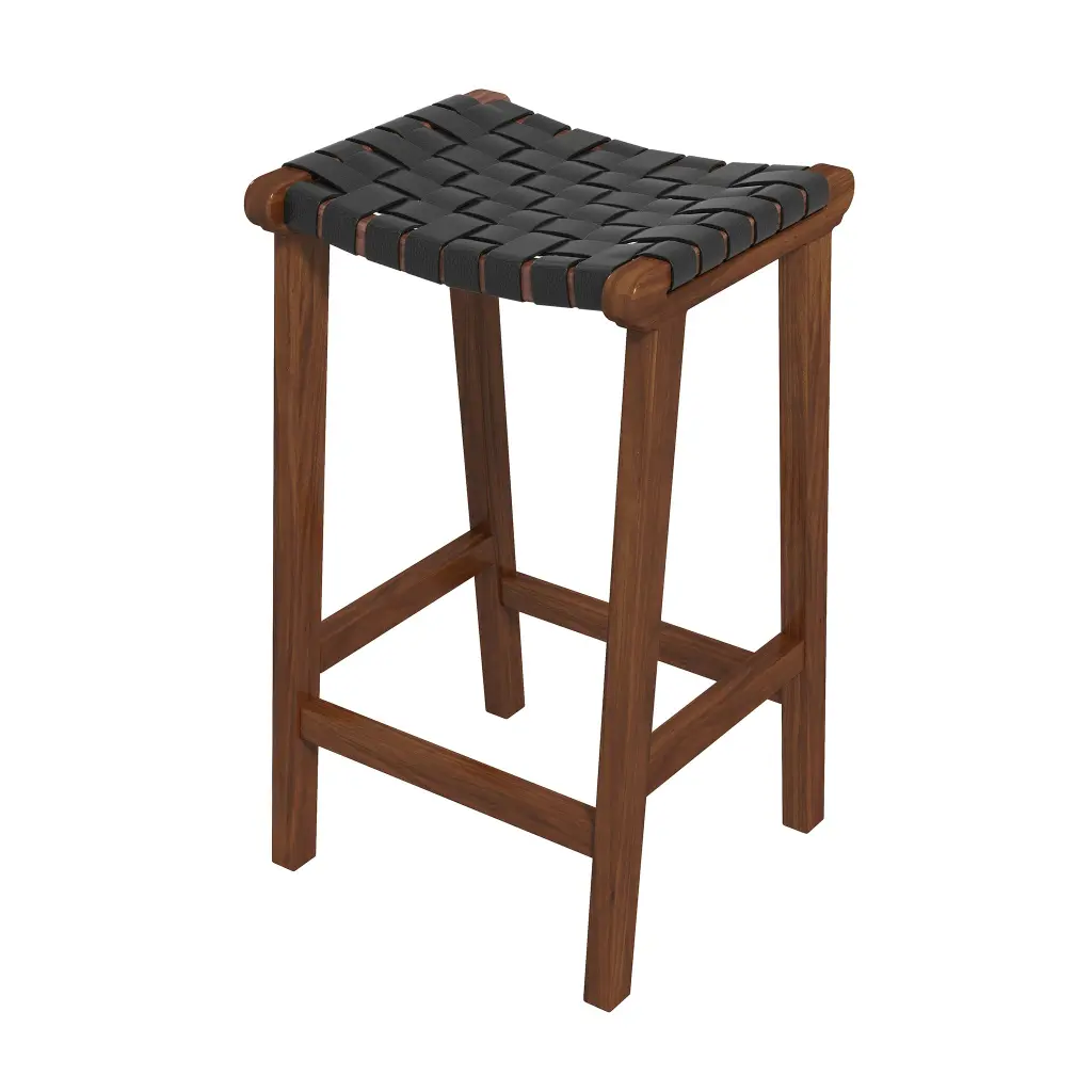 James Mid Century Modern Authentic Black Leather 24.5 Inch Counter Stool ashcroft furniture