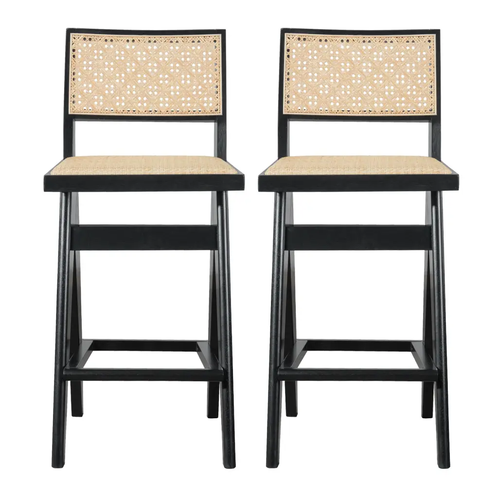 Keira Rattan Bar Stool Set 2 Solid Black Espresso Dining Room Seating ashcroft furniture