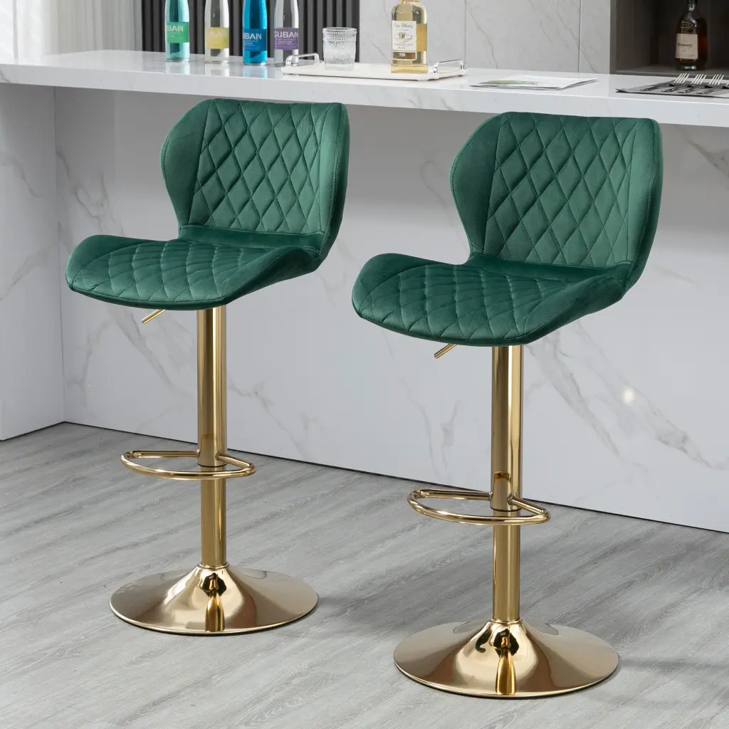 Green Velvet Customizable Swivel Bar Stools Set 2 Modern Counter Height bn smart home w1164