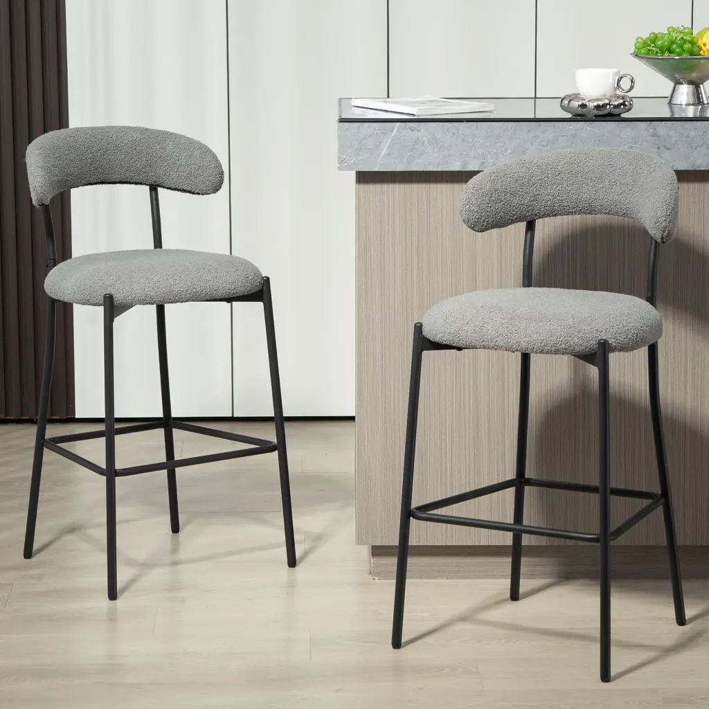 26" Counter Height Bar Stools Teddy Material Cover Kitchen Island Stools