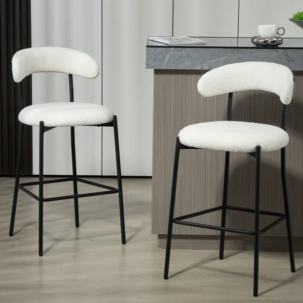 26" Counter Height Bar Stools Teddy Material Cover Kitchen Island Counter Stools Set 2