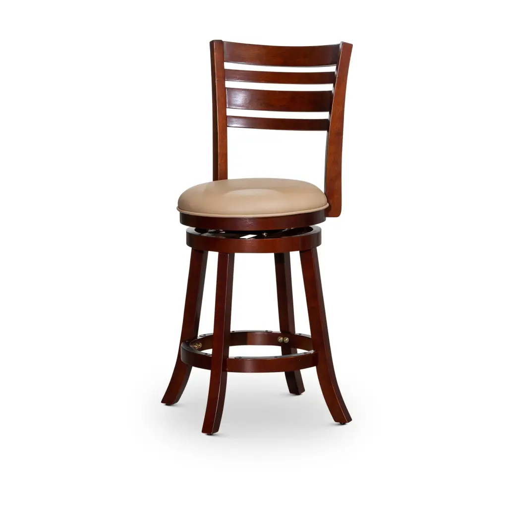 24" Counter Height Slat Back Swivel Stool Cherry Finish Bone Hide - Bar Stool Swivel Base and Comfortable Seat dty home