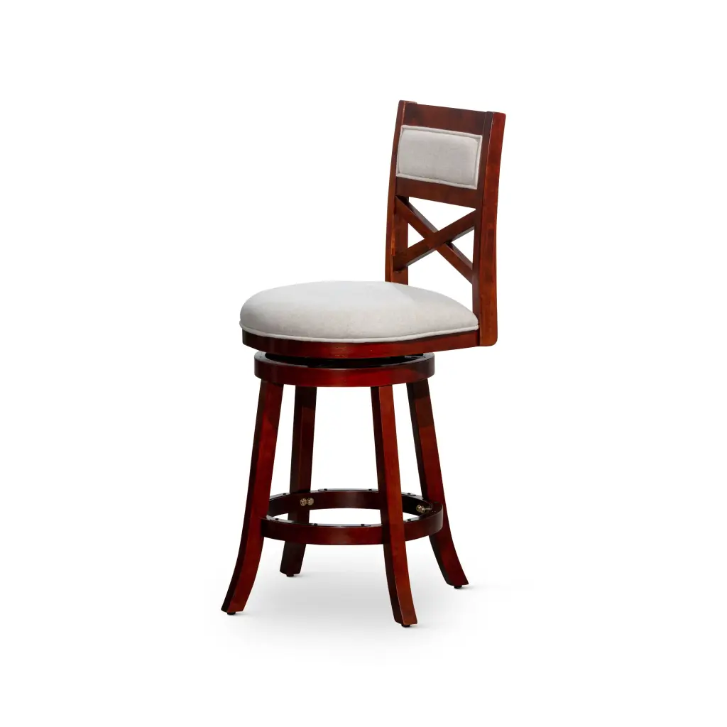 30 Inch Bar Height X Back Swivel Stool Cherry Finish Beige Seat dty home
