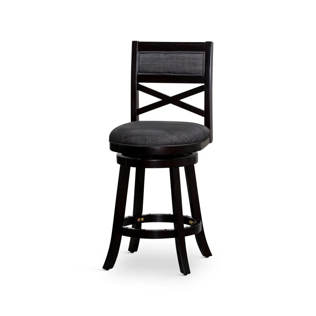 24 Inch Counter Height X Back Swivel Stool Espresso Finish Charcoal Fabric dty home